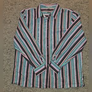 Foxcroft Women's Striped Button Down Shirt - Pink, Blue, Black